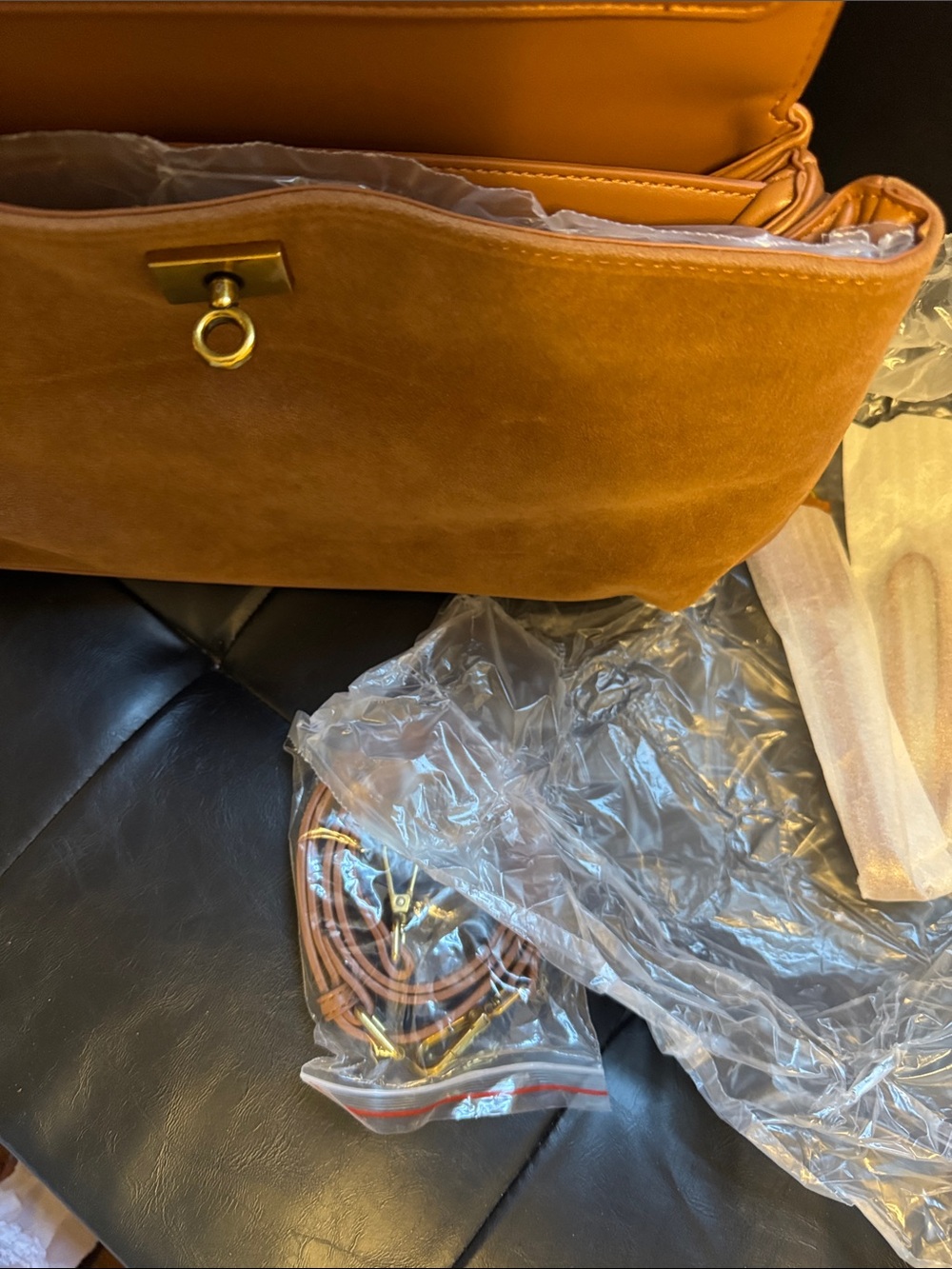 Suede Shoulder Bag in Tan - Classic Women’s Handbag- brand new , never used! - Picture 7 of 11